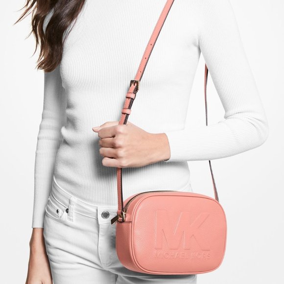 Michael Kors Jet Set Medium Embossed Pebbled Leather Crossbody Bag in Sherbert - Picture 3 of 11